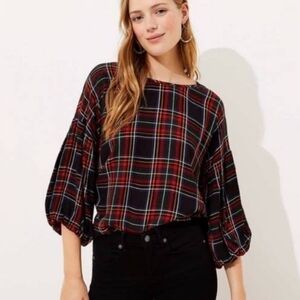 LOFT Plaid Ballon Sleeve Blouse - Like New